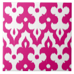 Moroccan Ikat Damask Pattern, Fuchsia Pink & White Tegeltje