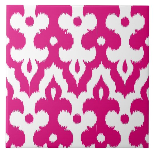 Moroccan Ikat Damask Pattern, Fuchsia Pink & White Tegeltje (Voorkant)