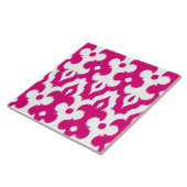 Moroccan Ikat Damask Pattern, Fuchsia Pink & White Tegeltje (Zijkant)