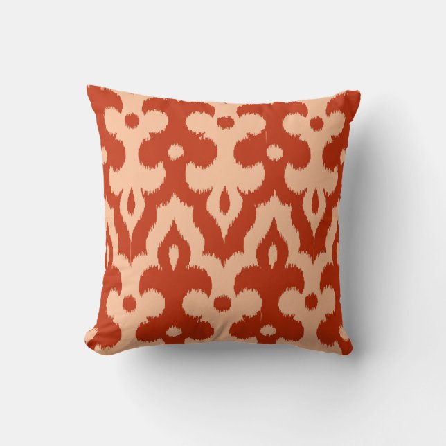 Moroccan Ikat Damask Pattern, Mandarijns Oranje Kussen (Voorkant)