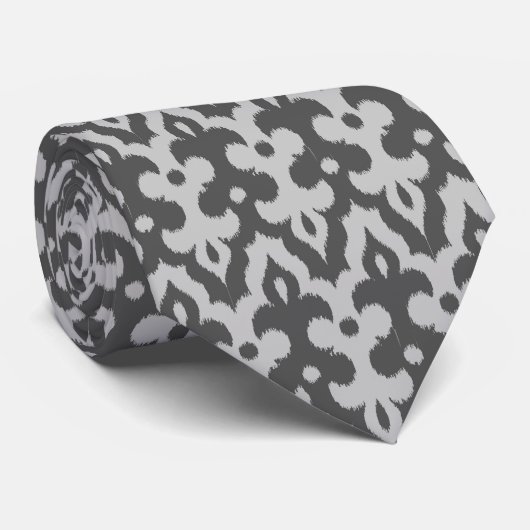 Moroccan Ikat Damask Pattern, Silver Grey / Grey Stropdas (Opgerold)