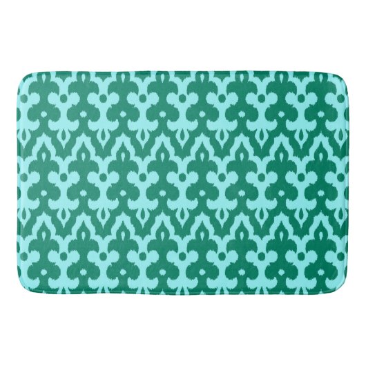 Moroccan Ikat Damask Pattern, Turquoise en Aqua Badmat (Voorkant)