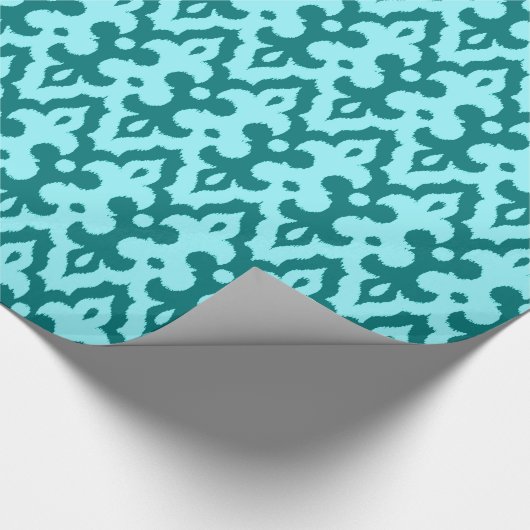 Moroccan Ikat Damask Pattern, Turquoise en Aqua Cadeaupapier (Hoek)
