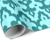 Moroccan Ikat Damask Pattern, Turquoise en Aqua Cadeaupapier (Rol Hoek)