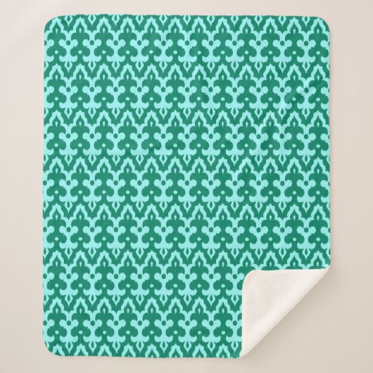 Moroccan Ikat Damask Pattern, Turquoise en Aqua Sherpa Deken (Voorkant)