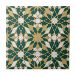 Moroccan Islamic Teal Gold Geometric Seamless Patt Tegeltje