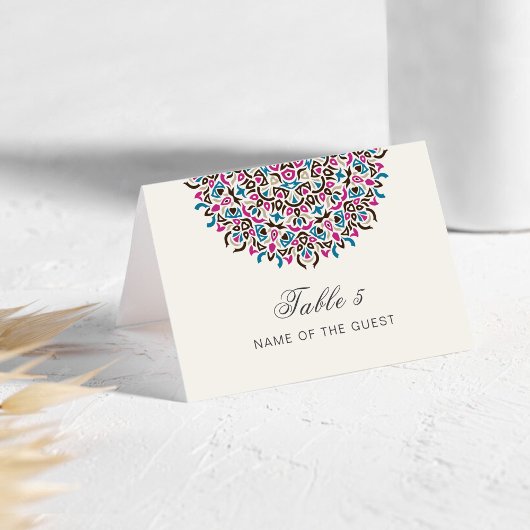 Moroccan Lattice Geo Mandala Wedding Place Card Kaart