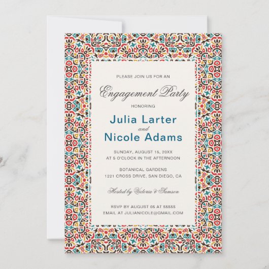 Moroccan Lattice Geometry Mandala Engagement Party Kaart (Voorkant)