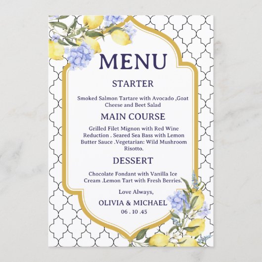 Moroccan Lemon Wedding Menu (Voorkant)