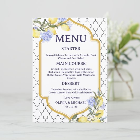 Moroccan Lemon Wedding Menu (Staand voorkant)