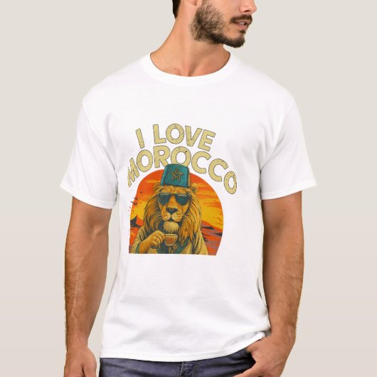 Moroccan Lion Pride – I Love Morocco Bold T-shirt (Voorkant)