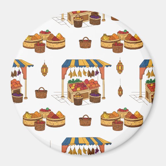 Moroccan Market & Fruits Stand Pattern Magneet (Voorkant)
