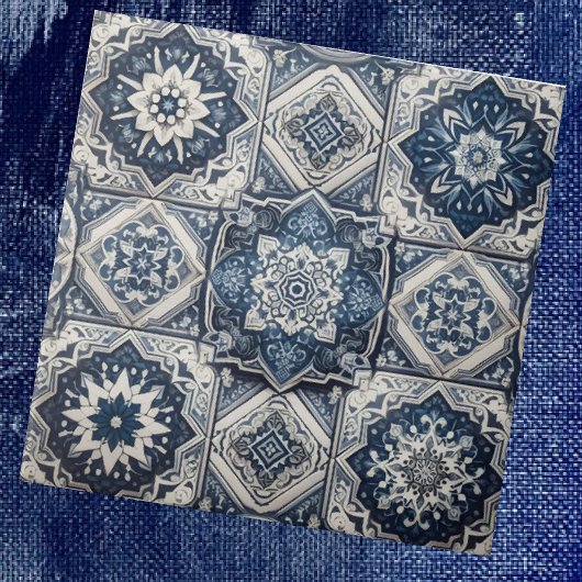 Moroccan Mediterranean Blue & White Tile Pattern Tegeltje