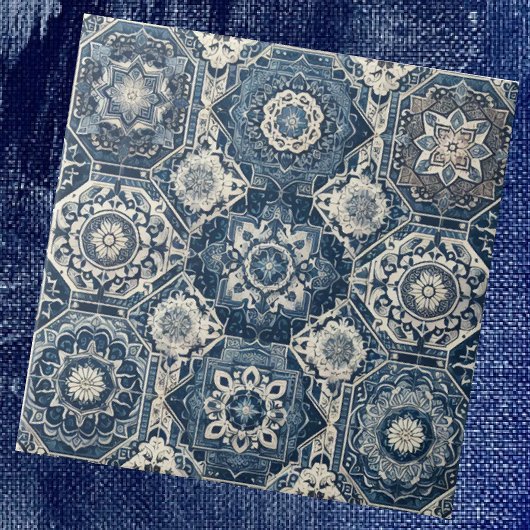 Moroccan Mediterranean Blue & White Tile Pattern Tegeltje