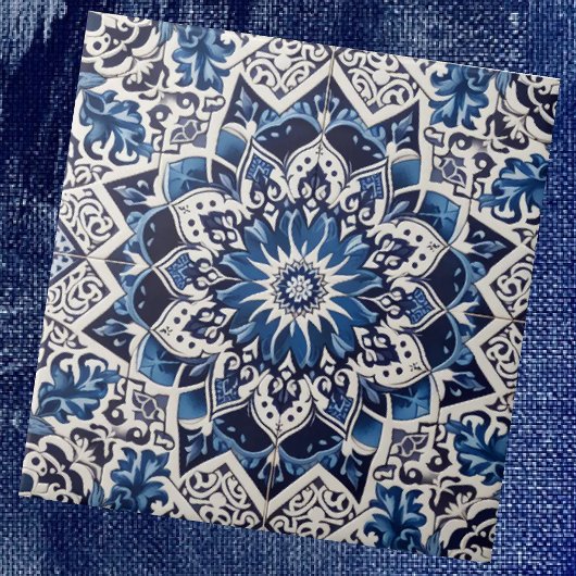 Moroccan Mediterranean Blue & White Tile Pattern Tegeltje
