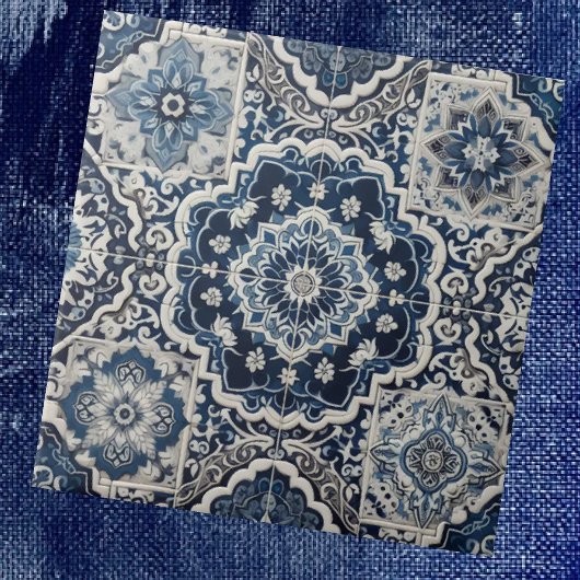 Moroccan Mediterranean Blue & White Tile Pattern Tegeltje