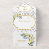 Moroccan Pattern Mediterranean Lemon Wedding  All In One Uitnodiging (Buitenkant)