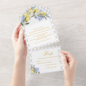 Moroccan Pattern Mediterranean Lemon Wedding  All In One Uitnodiging (Afscheurbaar)