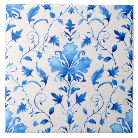 Moroccan Quatrefoil Blue and White Marble  Tegeltje (Voorkant)