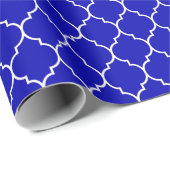 Moroccan Quatrefoil White over Royal Blue Cadeaupapier (Rol Hoek)