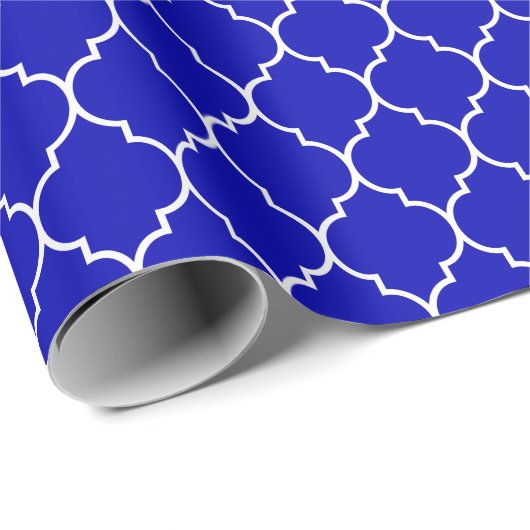Moroccan Quatrefoil White over Royal Blue Cadeaupapier (Rol Hoek)