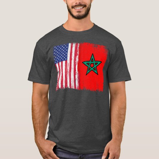 Moroccan Roots Half American Morocco Flag Moorish T-shirt (Voorkant)