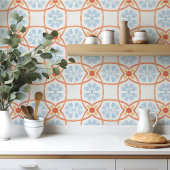 Moroccan style tile flowers orange and blue tegeltje