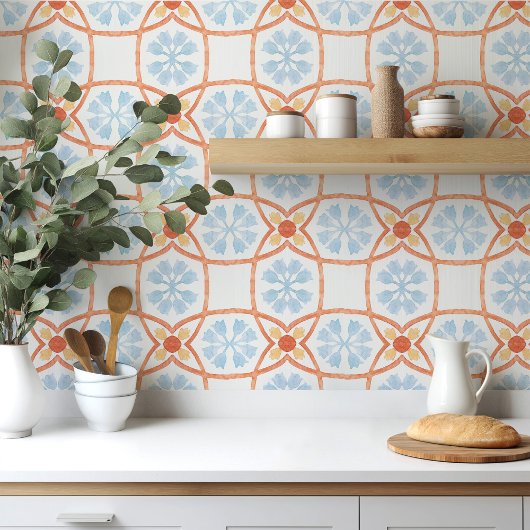Moroccan style tile flowers orange and blue tegeltje