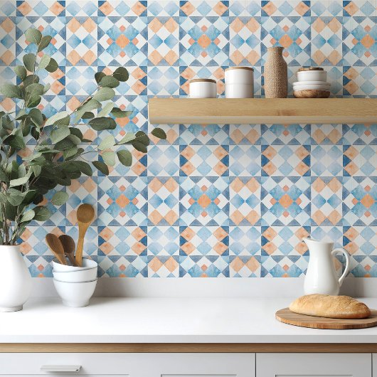 Moroccan style tile geometric orange blue summer tegeltje