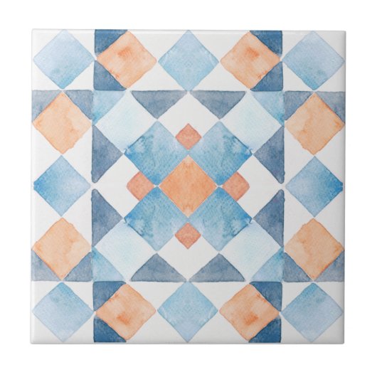 Moroccan style tile geometric orange blue summer tegeltje (Voorkant)