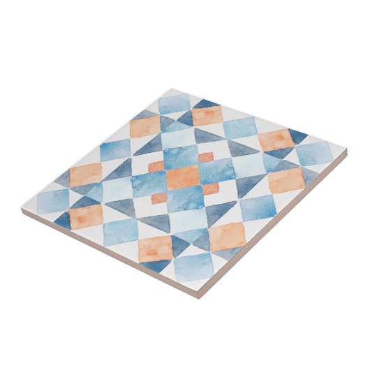 Moroccan style tile geometric orange blue summer tegeltje (Zijkant)