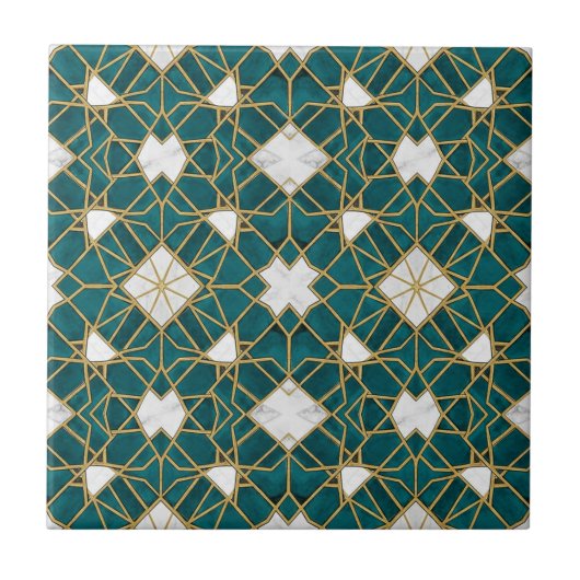 Moroccan Teal and Gold Islamic Geometric Seamless  Tegeltje (Voorkant)