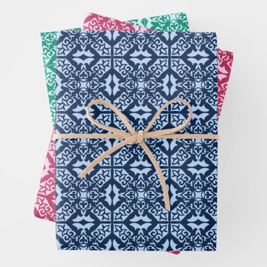 Moroccan Tile, Blue, Fuchsia Pink, Turquoise Inpakpapier Vel (In situ)