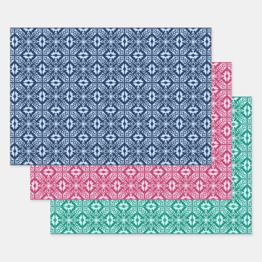Moroccan Tile, Blue, Fuchsia Pink, Turquoise Inpakpapier Vel (Set)