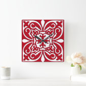 Moroccan tile - dark red and white vierkante klok (Huis)