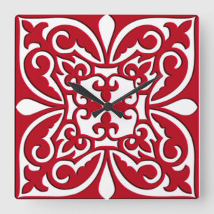 Moroccan tile - dark red and white vierkante klok