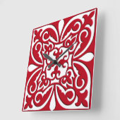 Moroccan tile - dark red and white vierkante klok (Hoek)