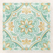 Moroccan Tile Geometric Floral Pattern Glazen Onderzetter (Voorkant)