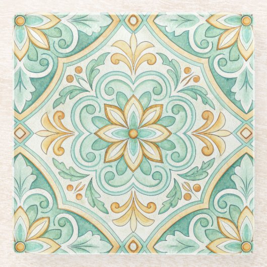 Moroccan Tile Geometric Floral Pattern Glazen Onderzetter (Voorkant)