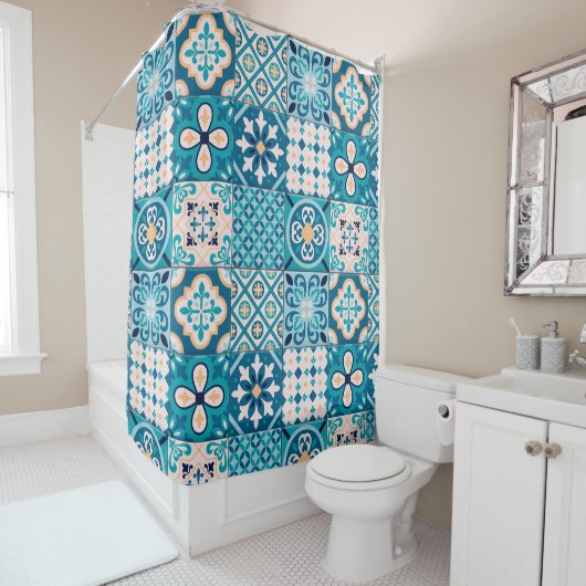 Moroccan Tile Pattern Douchegordijn (In situ)