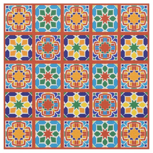 Moroccan Tile Pattern Fabric Quilting Sewing Stof (Close Up)