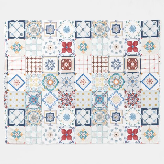 Moroccan Tile Pattern Fleece Deken (Voorkant (Horizontaal))