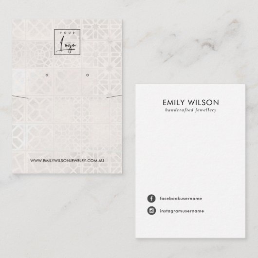 MOROCCAN TILE TEXTURE KETTING EARRING DISPLAY VISITEKAARTJE (Voorkant / Achterkant)