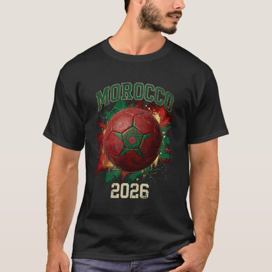 Morocco 2026 Soccer Flag Paint Splashed Football T-shirt (Voorkant)