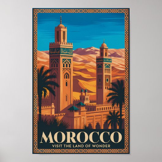 Morocco Desert Illustration Travel Art Vintage Poster (Voorkant)