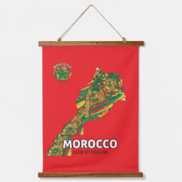 Morocco Land of Dreams Map Wood Wall Tapestry Hangend Wandkleed