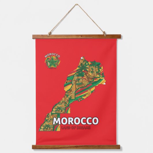 Morocco Land of Dreams Map Wood Wall Tapestry Hangend Wandkleed (Voorkant)