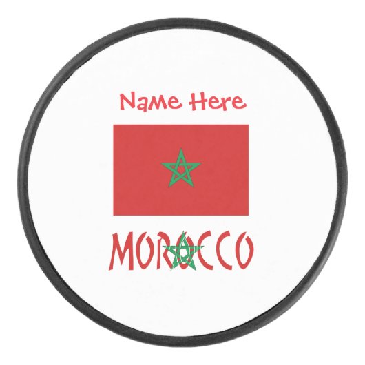 Morocco Moroccan Flag Red Personalized Name Hockey Puck (Voorkant)