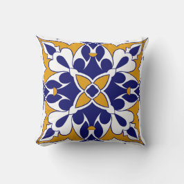 Morocco Square Tile Yellow Blue Bohemian Pattern Kussen