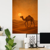 Morokkaanse Woestijn Kameel Zonsondergang Poster (Thuiskantoor)